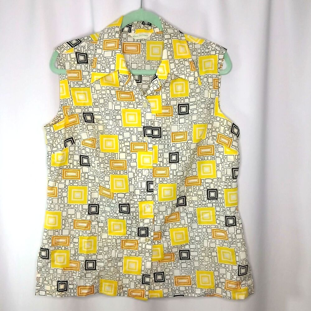 Alex Colman Vtg Sleeveless Blouse Button Front Collar 70s Retro Top Womens Large